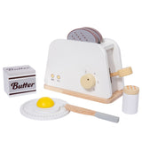 Little Angel Kids Wooden Breakfast Toaster Play Set - White