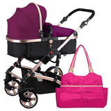 Teknum 3-in-1 Pram Stroller With Sunveno Fashion Diaper Tote Bag - Wine