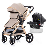 Teknum Travel System With 3In1 Prime Stroller, Adaptor And Infant Car Seat - Beige