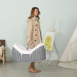 Teknum Infant Wicker Pod Moses Basket With White Waffle Beddings - Wooden Grey