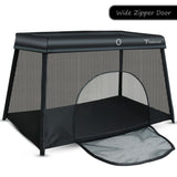 Teknum Portable Quick Fold Playard & Cot With Zipper Door & Carry Bag - Midnight Black