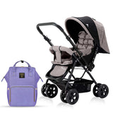 Teknum Reversible Look At Me Stroller Khaki With Sunveno Diaper Bags - Light Blue