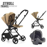 Teknum Stroll 1 Travel System With Reversible Stroller And Compacto Baby Car Seat - Khaki