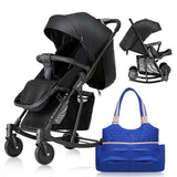 Teknum Stroller With Rocker With Blue Fashion Diaper Tote Bag - Black