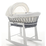 Teknum Infant Wicker Moses Basket With White Waffle Beddings & Rocker Stand - Grey