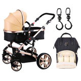 Teknum 3-in-1 Pram Stroller Story, Sunveno Diaper Bag & Hooks - Khaki Black