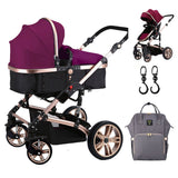 Teknum 3-in-1 Pram Stroller Story, Sunveno Diaper Bag & Hooks - Wine Grey