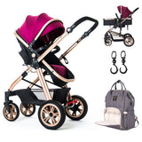 Teknum 3-in-1 Pram Stroller Story, Sunveno Diaper Bag & Hooks - Wine Grey