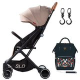 Teknum Travel Lite Stroller - Khaki + Sunveno Diaper Bag With Usb - Black Embroidery And Stroller Hooks