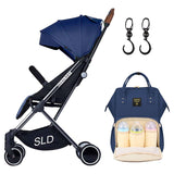 Teknum Travel Lite Stroller Navy Blue With Sunveno Diaper Bag And Hooks