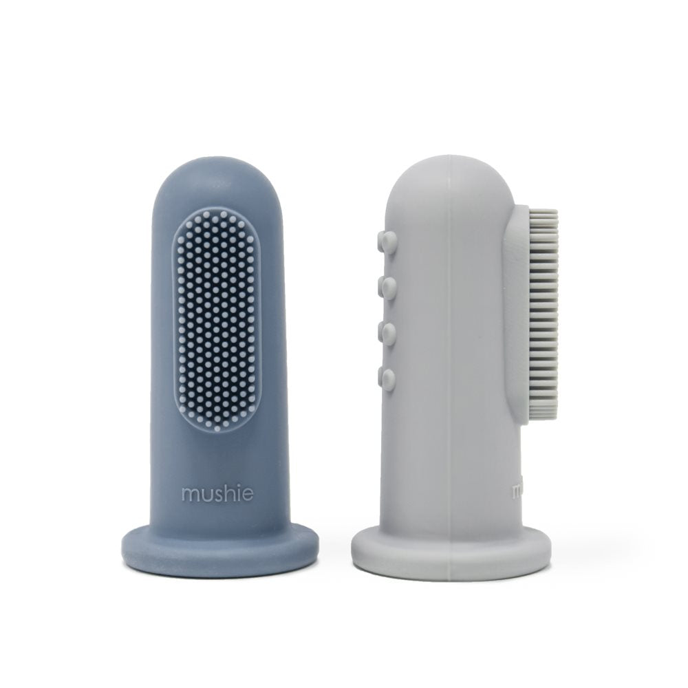 Mushie Finger Toothbrush Stone/Tradewinds - Laadlee