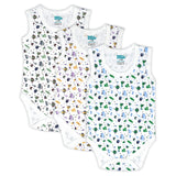 Babies Basic Cars Printed Sleeveless Romper Bodysuit - Set of 3