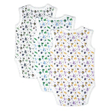 Babies Basic Cars Printed Sleeveless Romper Bodysuit - Set of 3