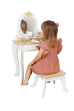 Little Angel Kids Wooden Princess Dressing Table Playset With Mirror & Stool - White