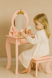 Little Angel Kids Wooden Princess Dressing Table Playset With Mirror & Stool - Pink