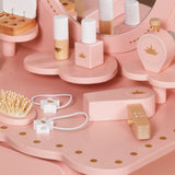 Little Angel Kids Wooden Princess Dressing Table Playset With Mirror & Stool - Pink