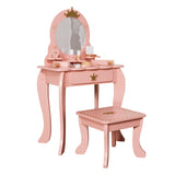 Little Angel Kids Wooden Princess Dressing Table Playset With Mirror & Stool - Pink