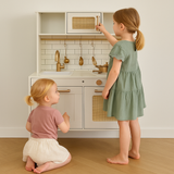 Little Angel Kids Beautiful Wooden Kitchen Pretend Play Interactive Set - White