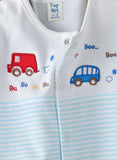 Tiny Hug Baby Boys Striped Car Print Footed Sleepsuit