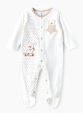 Tiny Hug Baby Boys' Cotton Knit Sleepsuit - White & Beige