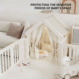 Megastar Foldable Baby Playpen with Safety Gate & Roof - Off White