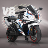Megastar Kids Electric Superbike Ride-On 12V Dual Motor, Led Lights - White
