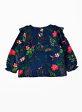 Jelliene Girls Floral Ruffle Detail Long-Sleeve Top - Blue