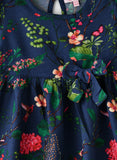 Jelliene Girls Floral Print Long-Sleeve Dress with Bow - Blue