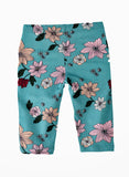 Jelliene Girls Floral Print Elastic Waist Leggings - Aqua