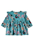 Jelliene Girls Floral Ruffle Long Sleeve Dress - Green