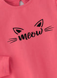 Jelliene Meow Graphic Cozy Knit T-Shirt for Girls - Pink