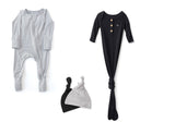Anvi Baby Grey Zipper Romper+ Black Knotted Gown
