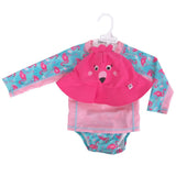 Zoocchini Baby Swim Set -Rash Guard Top, Swim Diaper & Sun Hat - Flamingo