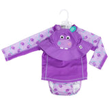 Zoocchini Baby Swim Set -Rash Guard Top, Swim Diaper & Sun Hat - Hippo
