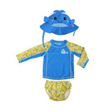 Zoocchini Baby Swim Set -Rash Guard Top, Swim Diaper & Sun Hat - Whale