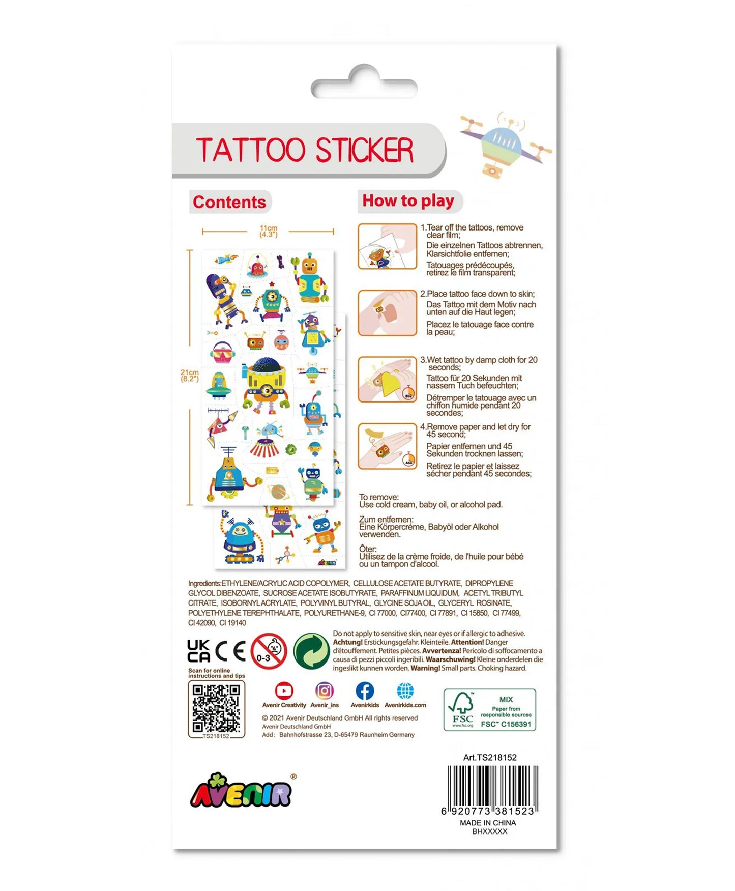 Avenir Tattoo Sticker - Robot - 50pc - Laadlee