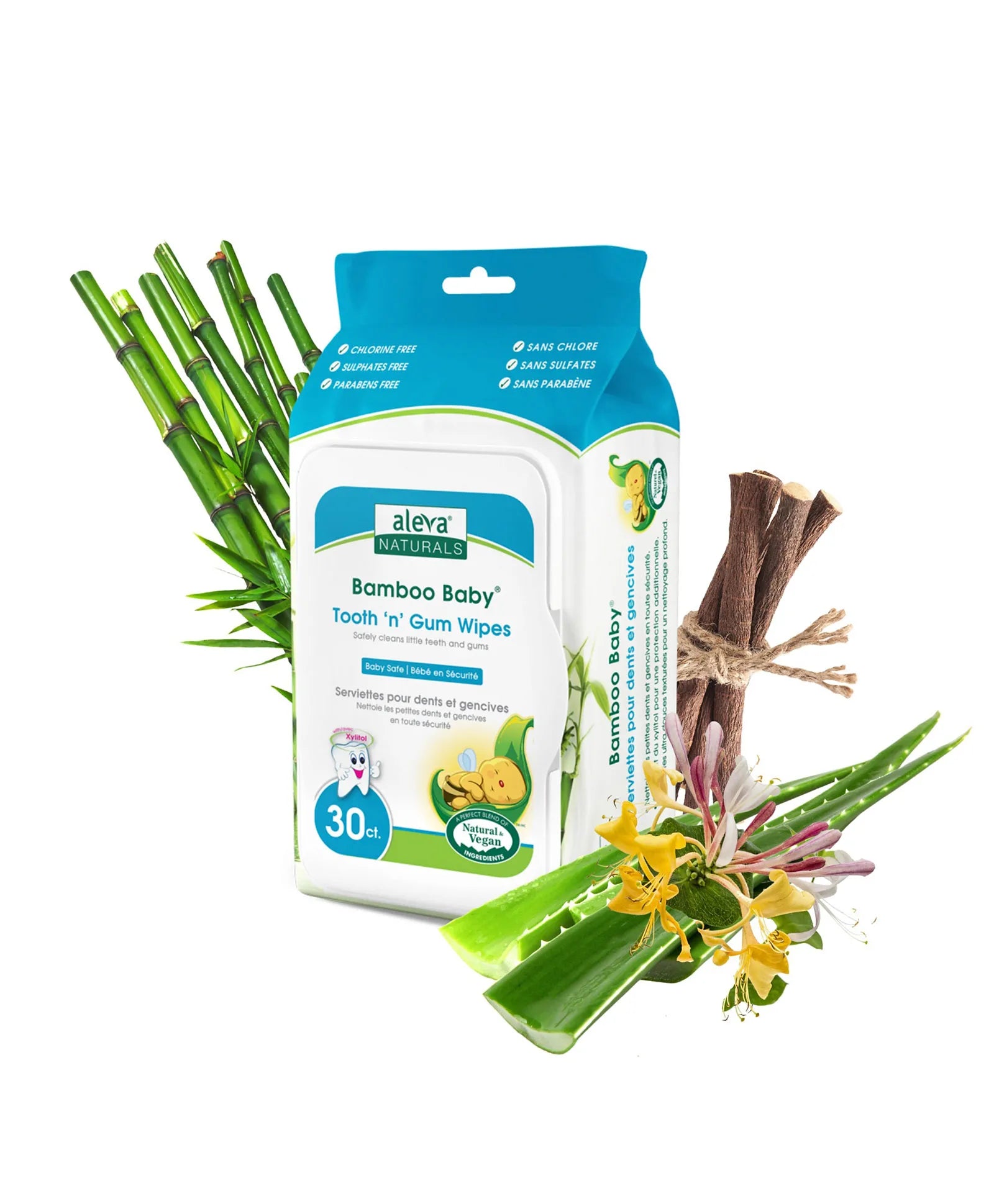 Aleva Naturals Bamboo Baby Specialty Tooth 'N' Gum Wipes - 30ct - Laadlee