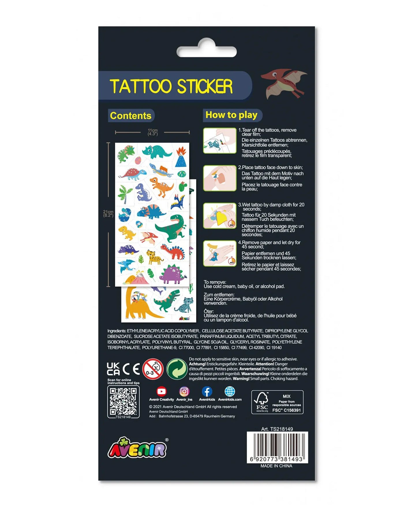 Avenir Tattoo Sticker - Dino - 52pc - Laadlee
