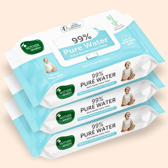 Mother Sparsh 99% Pure Water Baby Wipes - 72pcs (Pack of 3) - Laadlee