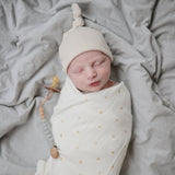 Mushie Ribbed Baby Beanie Beige Melange - Laadlee