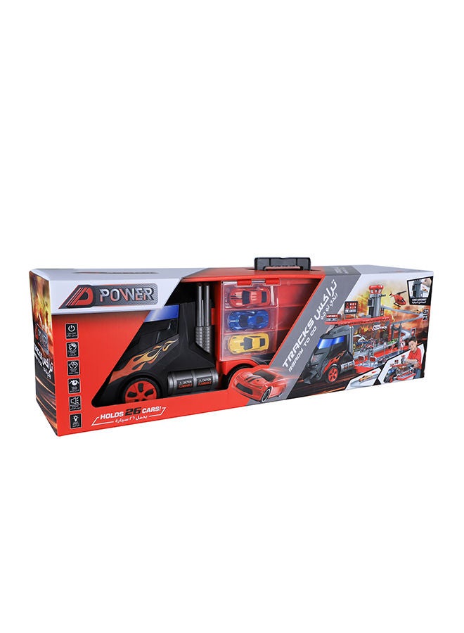 D-Power Super 2-in-1 Fire Control Truck With Transporter & Track Set - Orange - Laadlee