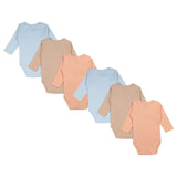 Babies Basic Long Sleeves Romper Bodysuit Pack of 6 - Blue, Orange And Brown