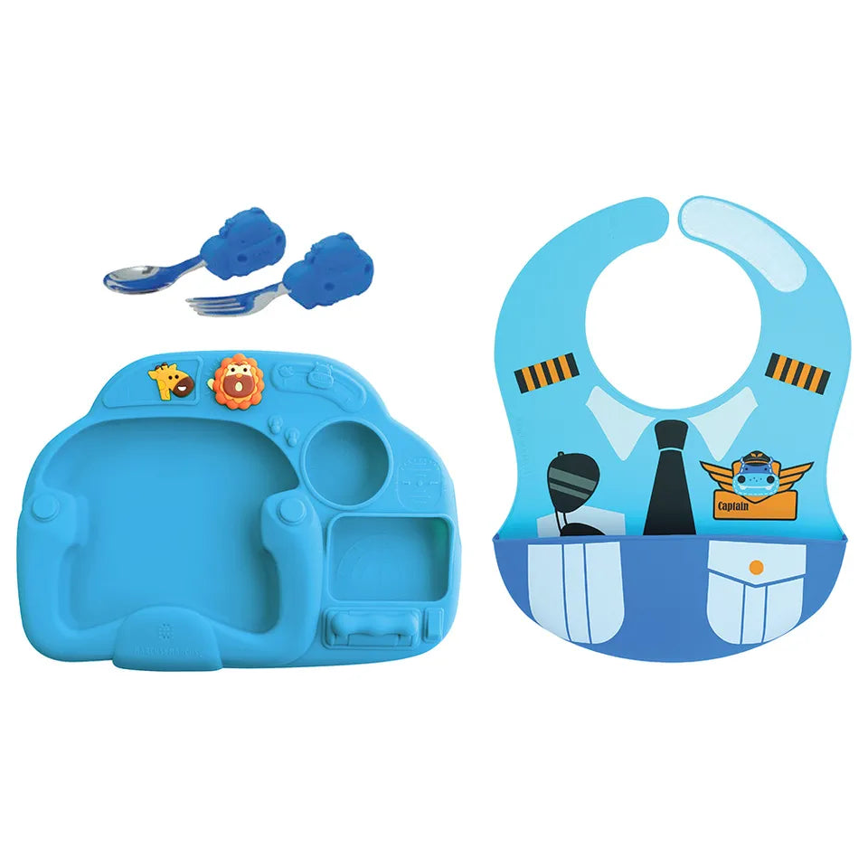 Marcus & Marcus - Silicone Creative Little Pilot Meal Time Set - Lucas - Laadlee