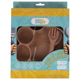 Babies Basic Paw Silicone Feeding Set 3pcs - Brown