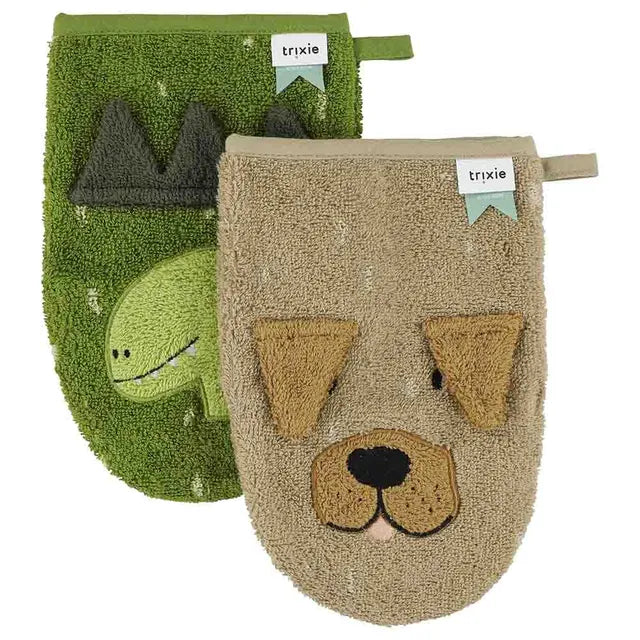 Trixie Washcloths 2-Pack | Mr. Dino - Mr. Dog - Laadlee