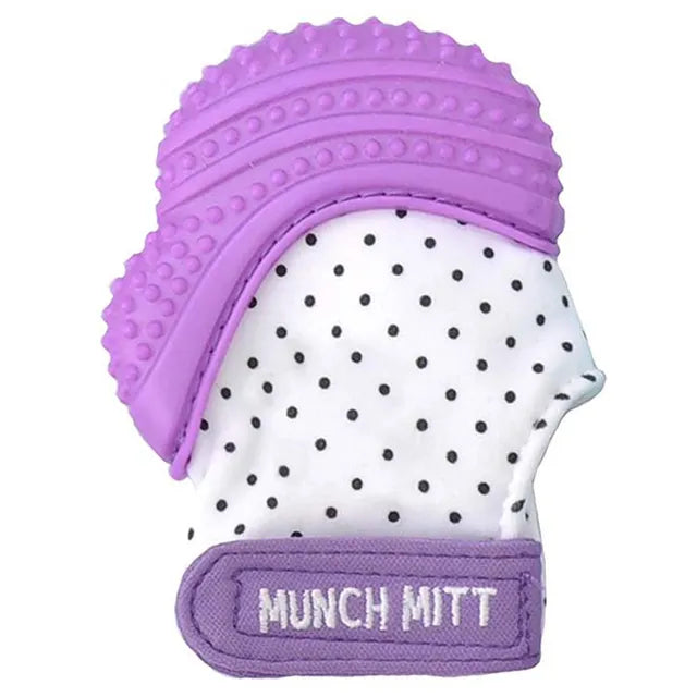 Malarkey Kids Munch Mitt Teething Mitten Polka Dots - Purple - Laadlee