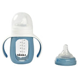 Beaba 2-in-1 Learning Bottle 210ml + Silicone Sleeve - Windy Blue