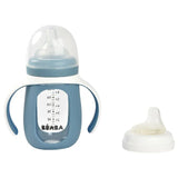 Beaba 2-in-1 Learning Bottle 210ml + Silicone Sleeve - Windy Blue