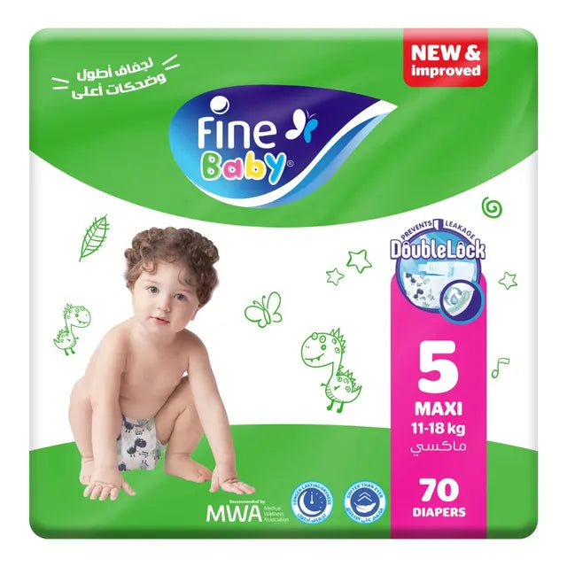 Fine Baby Diapers - Size 5 | Maxi | 11-18kg | 70pcs - Laadlee