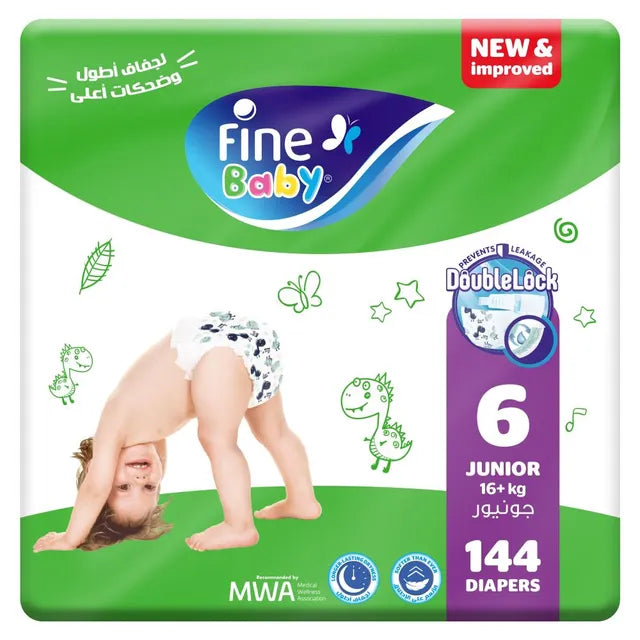 Fine Baby Diapers - Size 6 | Junior | 16+kg | 144pcs - Laadlee